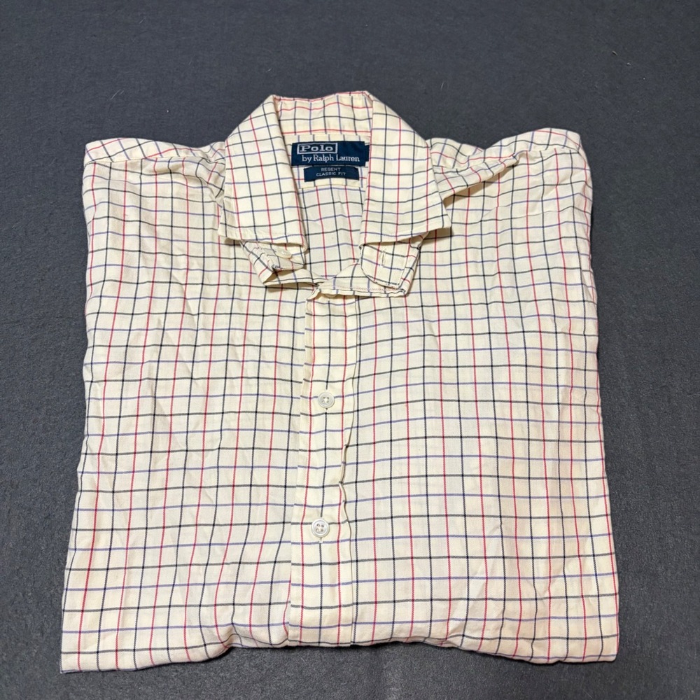 Polo Ralph Lauren Button Down Shirt Mens M Cream Check Regent Cotton Work